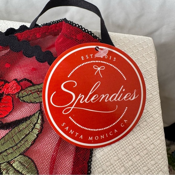 Red and Black Floral Embroidered Thong Panties from Splendies Size 1X - Picture 4 of 10